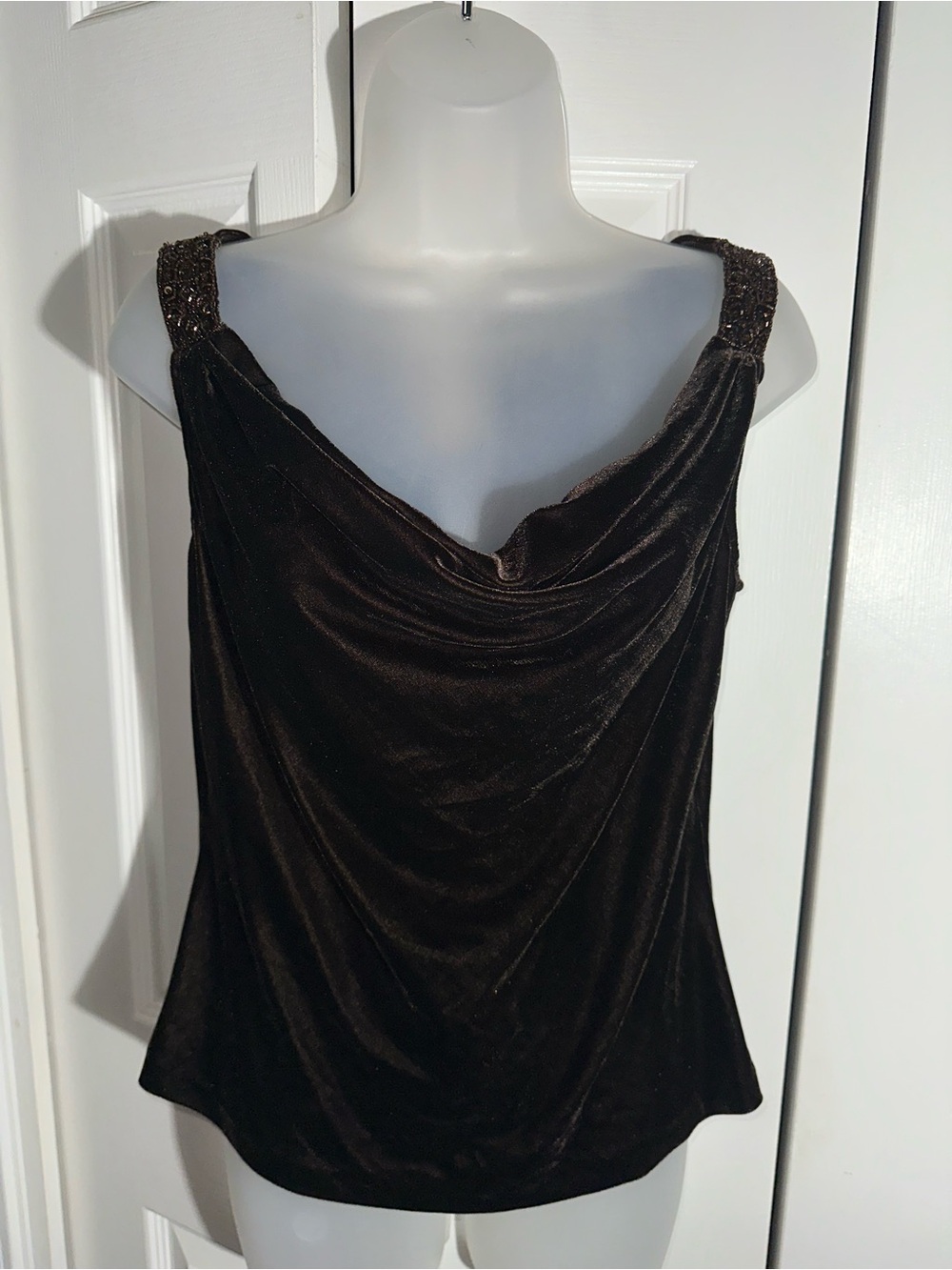 Ice Black Velvet Cowl Neck Camisole with Beaded Straps